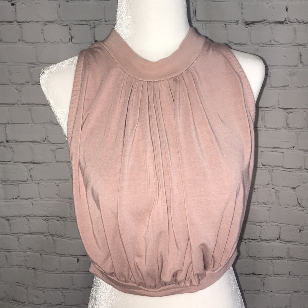 Light Pink Crop Top Tie Back High Neck Blouse Size Small